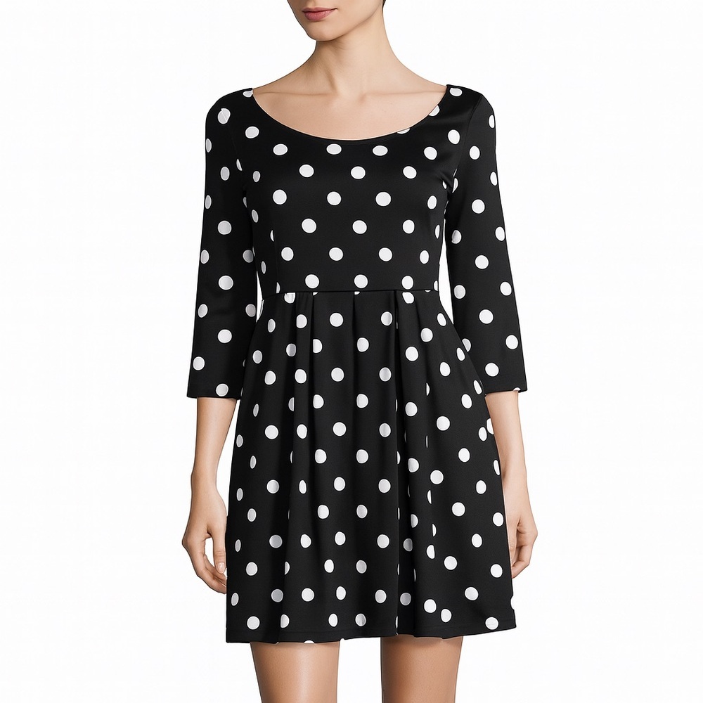 Black & White Polka Dot Fit-and-Flare Dress
